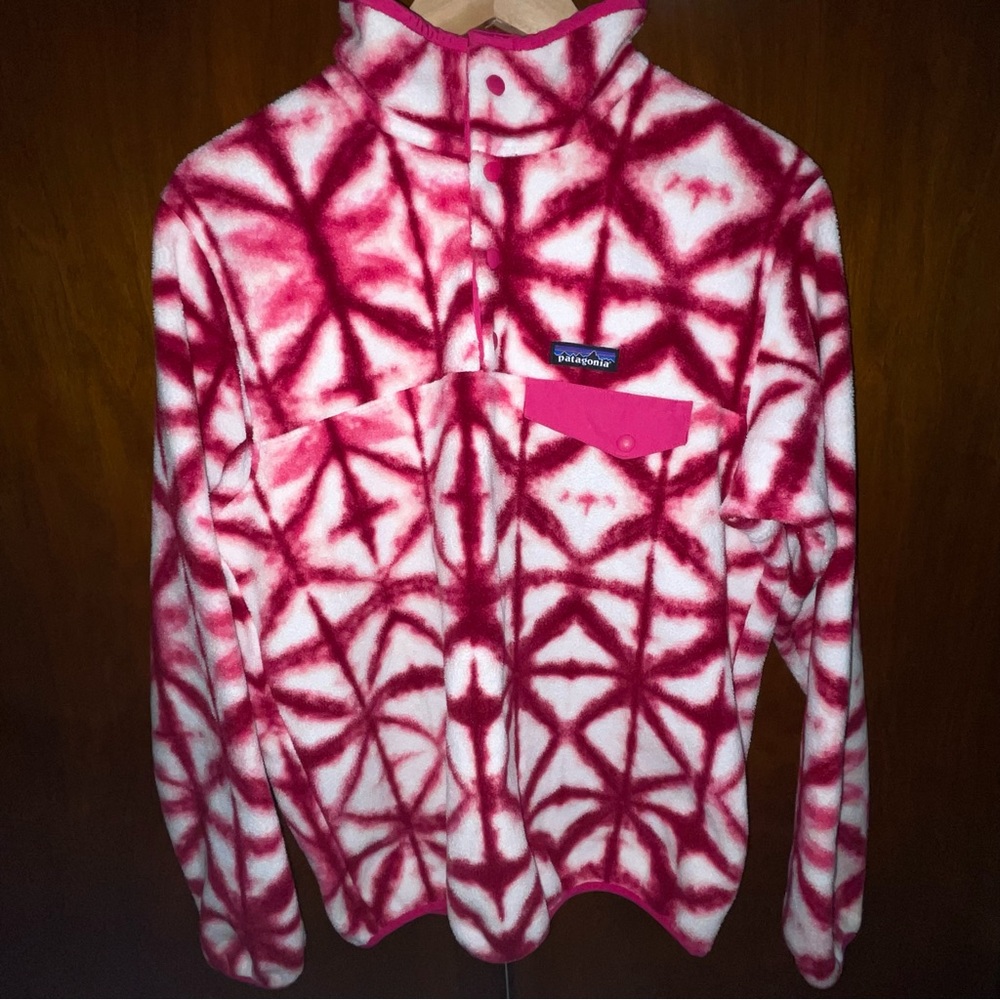 EUC Patagonia Sychilla Fleece Snap Pullover Hot Pink Shibori Tie Dye Women’s M